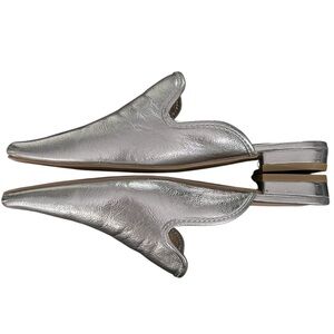 Metallic Silver Flat Slip On Mules